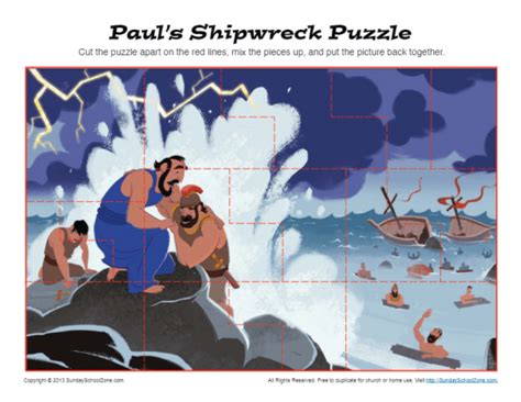 Pauls Shipwreck Puzzle Printable Bible Activities For Children