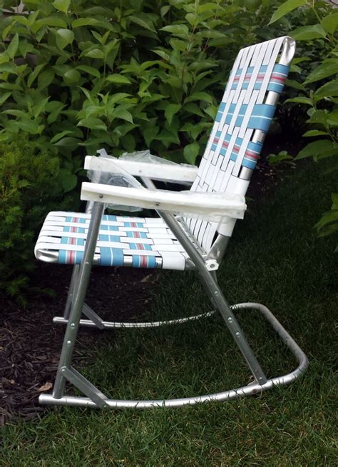 Vintage Aluminum Webbed Rocking Lawn Chairs Folding Patio Camping Blue