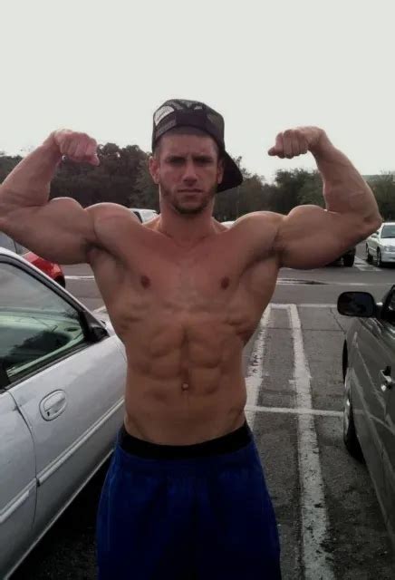 Shirtless Male Beefcake Muscular Hunk Flexing Arms Beard Frat Guy Photo