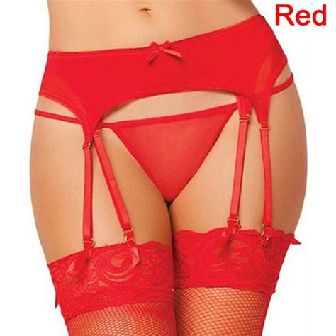Women Black Red Sheer Floral Lace Garter Belt Suspender Exotic Nightie