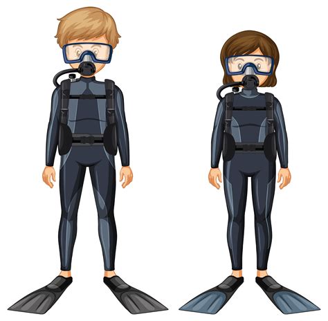 Man And Woman In Scuba Diving Outfit 446014 Vector Art At Vecteezy