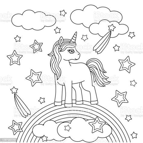 Mewarnai Buku Untuk Anakanak Dengan Unicorn Lucu Di Rainbow Kuda Poni