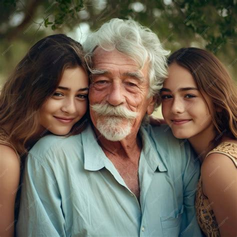 Viejo Hombre Caucásico Con Sus Dos Adorables Hijas Ilustración