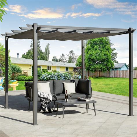 Mellcom 10x10 Outdoor Patio Pergola With Retractable Canopy