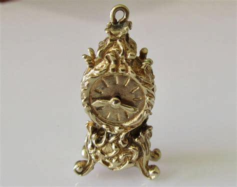 Large 9ct Gold Clock With Moving Hands Charm By Truevintagecharms On