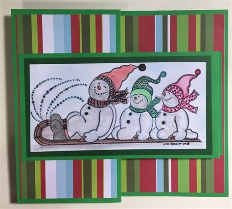Snowmen On Sled Fun Fold Christmas Card Christmas Cards Card Design