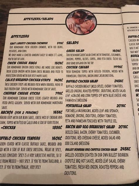 menu at sad man s tongue bar and bistro prague