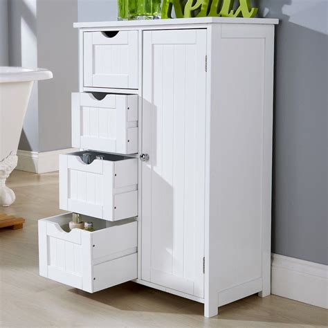 A White Wooden Free Standing Bathroom Cabinet With 4 Deep Drawers A