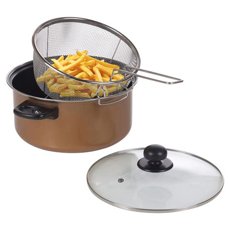copper deep basket fryer frying fat glass chip pan stove lid clear s0009 cg