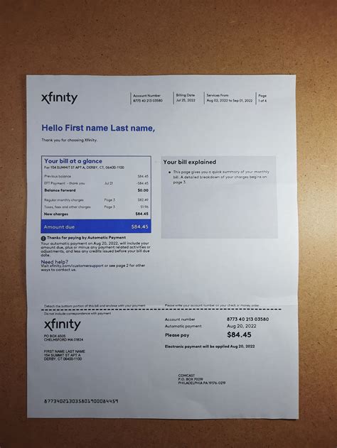 Sample Comcast Cable Bill