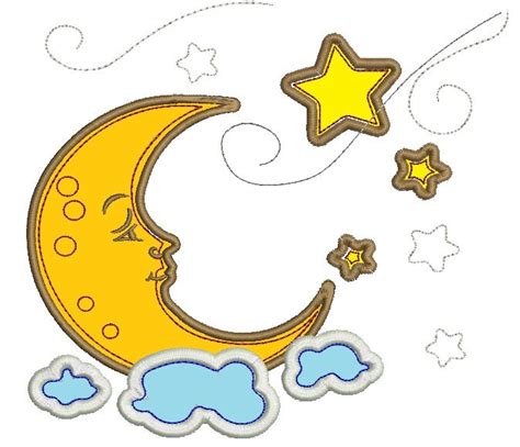 The Moon In The Clouds Applique Machine Embroidery Design Etsy Uk