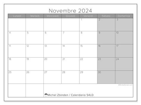 Calendario Novembre 2024 Da Stampare “54ld” Michel Zbinden Ch