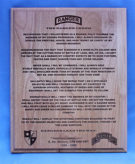 Ranger Creed Lighted Plaque Us Army Ranger Creed Plaque Aghipbacid