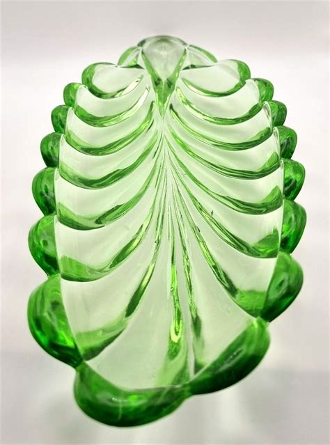 Vintage Bagley Large Green Glass Decorative Leaf Plate Art Etsy Uk Vase Shop Art Deco