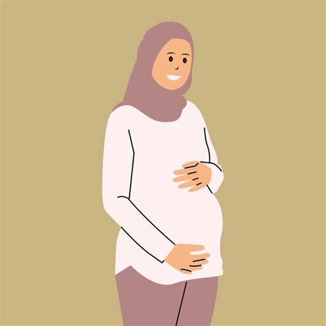 Premium Vector Pregnant Hijab Woman Holding Belly Illustration