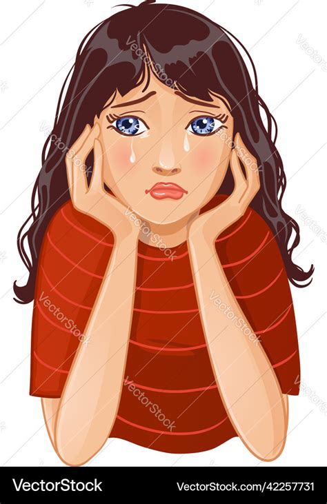 sad crying cartoon girl in red blouse royalty free vector