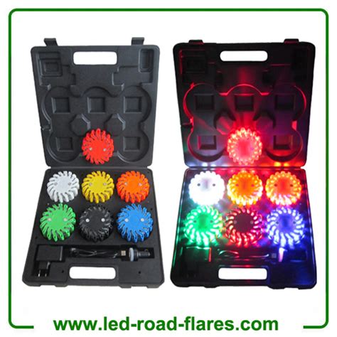 6 Packs Rechargeable Led Power Flares Road Flares Orange Amber Red Blue