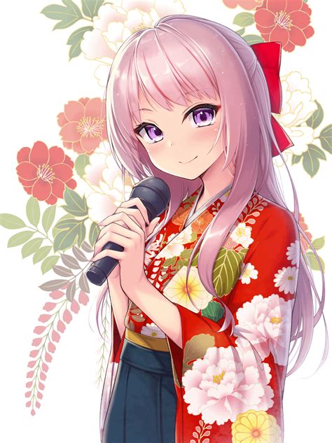 Purple Eyes With Floral Kimono And Awe Smile Himehina Channel