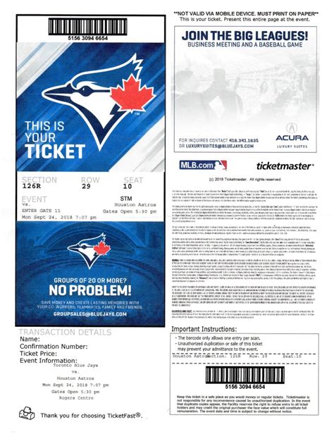 Toronto Blue Jays 2018 Bills Ticket Stubs