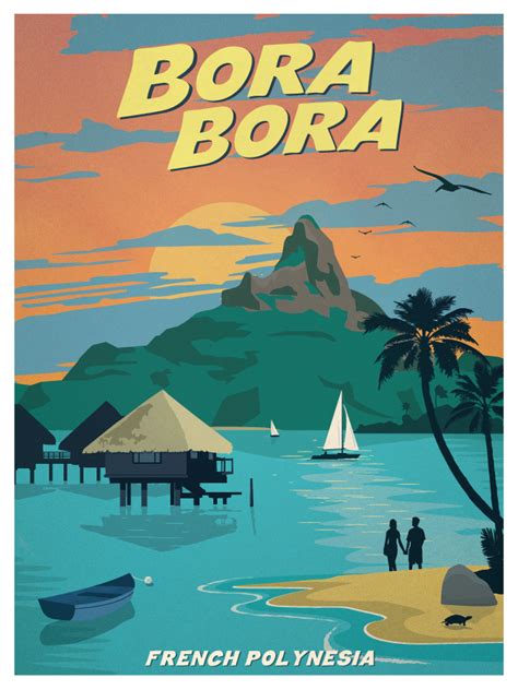 Bora Bora Tahiti Tourism Poster Retro Travel Poster Vintage Travel