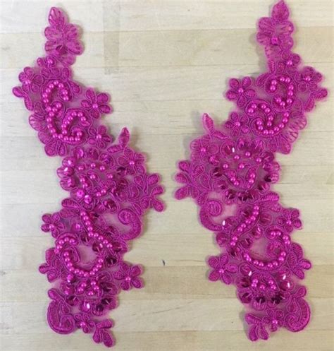 Fuchsia Beaded Applique Beaded Applique Lace Pair For Lyrical Etsy