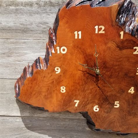 Wood Wall Clock Redwood Burl Slab Wedding T Anniversary Etsy