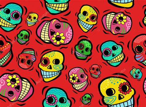 Cool Mexican Day Of The Dead Skulls Seamless Pattern Premium Vector In
