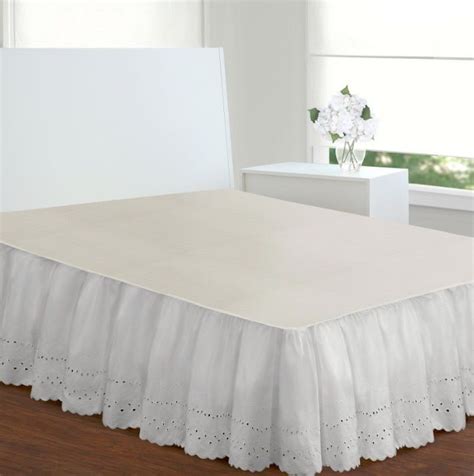 Ivory Bed Skirt Queen Size Dust Ruffle Eyelet 14 Inch Drop Cotton Poly