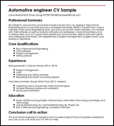 An auto mechanic is an individual who is involved in the inspection, repairing and maintenance of engines, brakes and other mechanical parts of an automobile. Automotive Engineer CV Sample | MyperfectCV