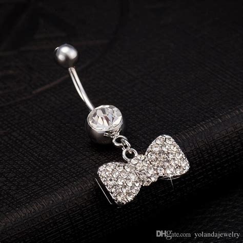 Sexy Dangle Belly Bars Belly Button Rings Belly Piercing Cz Crystal Bowknot Body Jewelry For