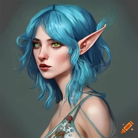Digital Painting Of A Cute Elf Girl With Short Blue Hair On Craiyon