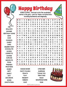 Happy Birthday Word Search Puzzle Worksheet Activity Birthday Words Happy Birthday Words