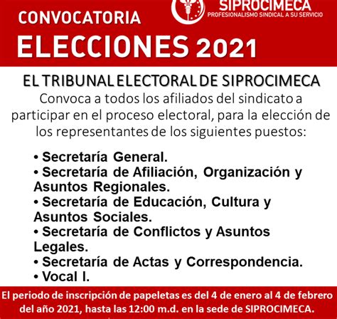 CONVOCATORIA A ELECCIONES 2021 SIPROCIMECA