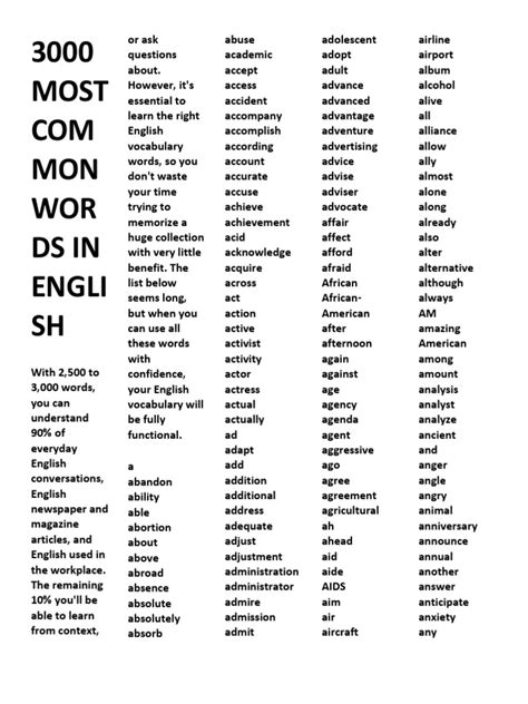 3000 Most Common Words In English Pdf English Language Economics