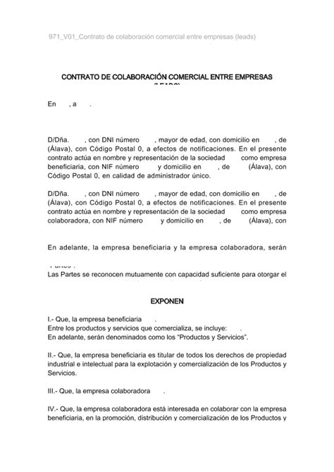 Modelo Contrato De Colaboracion Plantilla Word