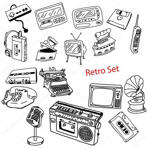 Illustration Vector Doodles Hand Drawn Set Of Retro Styled Objec ⬇