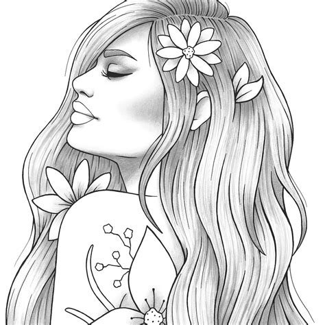 Printable Coloring Page Girl Portrait And Clothes Colouring Etsy México