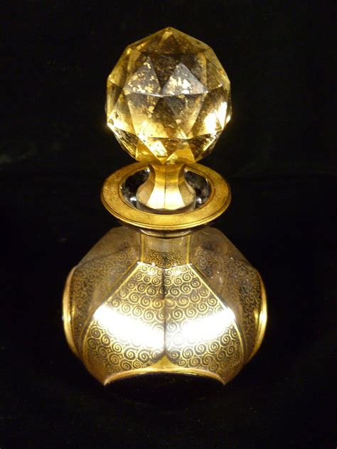 Beautiful Vintage Moser Ruby Cabochon And Gilt Glass Perfume Bottle