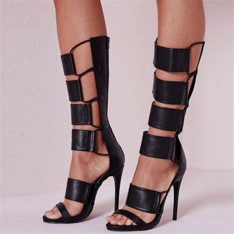 High Heel Shoes Roman Summer Gladiator Sandals Womens Open Toe Ankle Boots Pumps Black