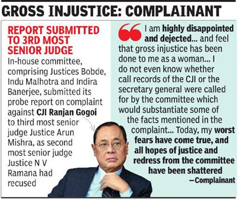 supreme court committee clears cji ranjan gogoi of sexual harassment plaint india news times