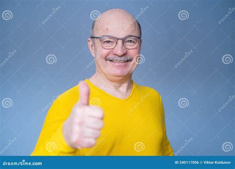 Senior Man Thumbs Up Isolated Over Blue Background Stock Photo Image