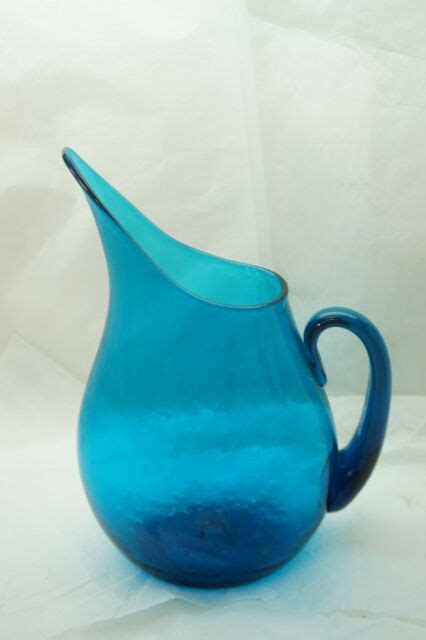 Vintage Blenko Glass Pitcher Mid Century Modern Teal Blue 13in Tall Art Mcm Ebay