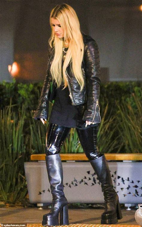 Jessica Simpson Goes Hell For Leather In Biker Chic Jacket And Towering High Heeled Boots As She
