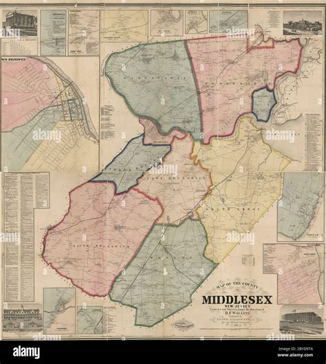 Map Of Middlesex County New Jersey Circa 1861 Stock Photo Alamy