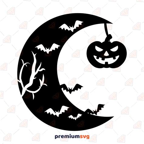 Halloween Moon With Pumpkin Svg Moon Svg Instant Download Premiumsvg