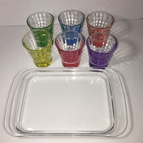 Rainbow Shot Glasses Set Of 6 W Tray Multicolor Prism 2 1 4oz Italy Barware Ebay