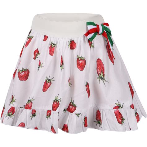 Monnalisa Strawberry Print Skirt In White — Bambinifashioncom