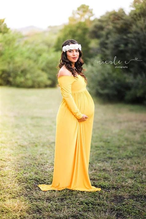 Maternity Dress Gown Yellow Golden This Beautiful Off The Shoulder