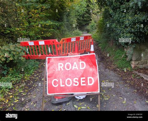 Sign For A Road Closure On A Remote Rural Road At Stanton Lees In