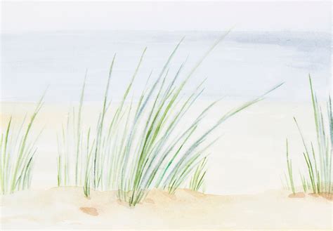 Beach Painting Grass Original Art Seascape Watercolor Artwork Etsy